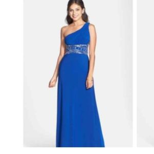 Blue Hailey Logan by Adrianna Papell one shoulder sequin gown‎ 3/4